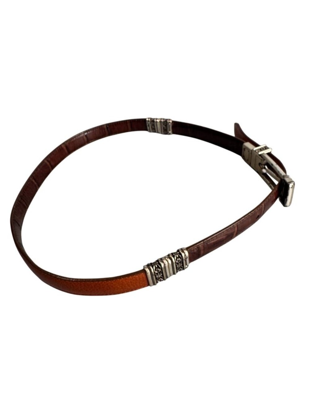 Brighton 44000 Reversible Brown Croc Embossed Leather Belt Silver Hardware M30 - Picture 6 of 6